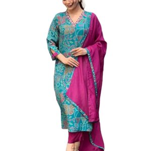 GoSriKi Women's Cotton Blend Kurta with Pant & Dupatta